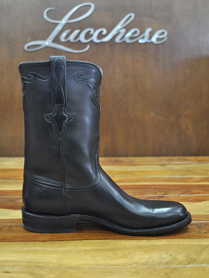 Lucchese L3556.RR Men's Classic Buffalo Calf Roper Boots - Black Western Cowboy Boots for Men | Perfect for Rodeo, Country Dancing & Casual Wear