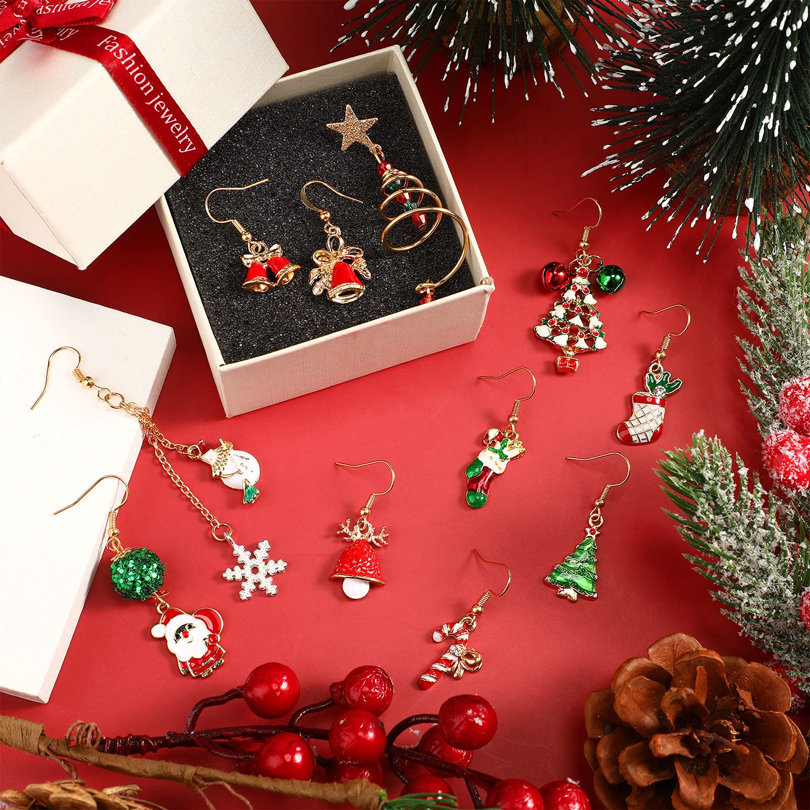 20 Pairs Christmas Earrings Set - Snowflake, Tree, Bell, Reindeer & Candy Cane Stud Earrings for Women | Holiday Party Jewelry for Christmas, Thanksgiving & Winter Celebrations
