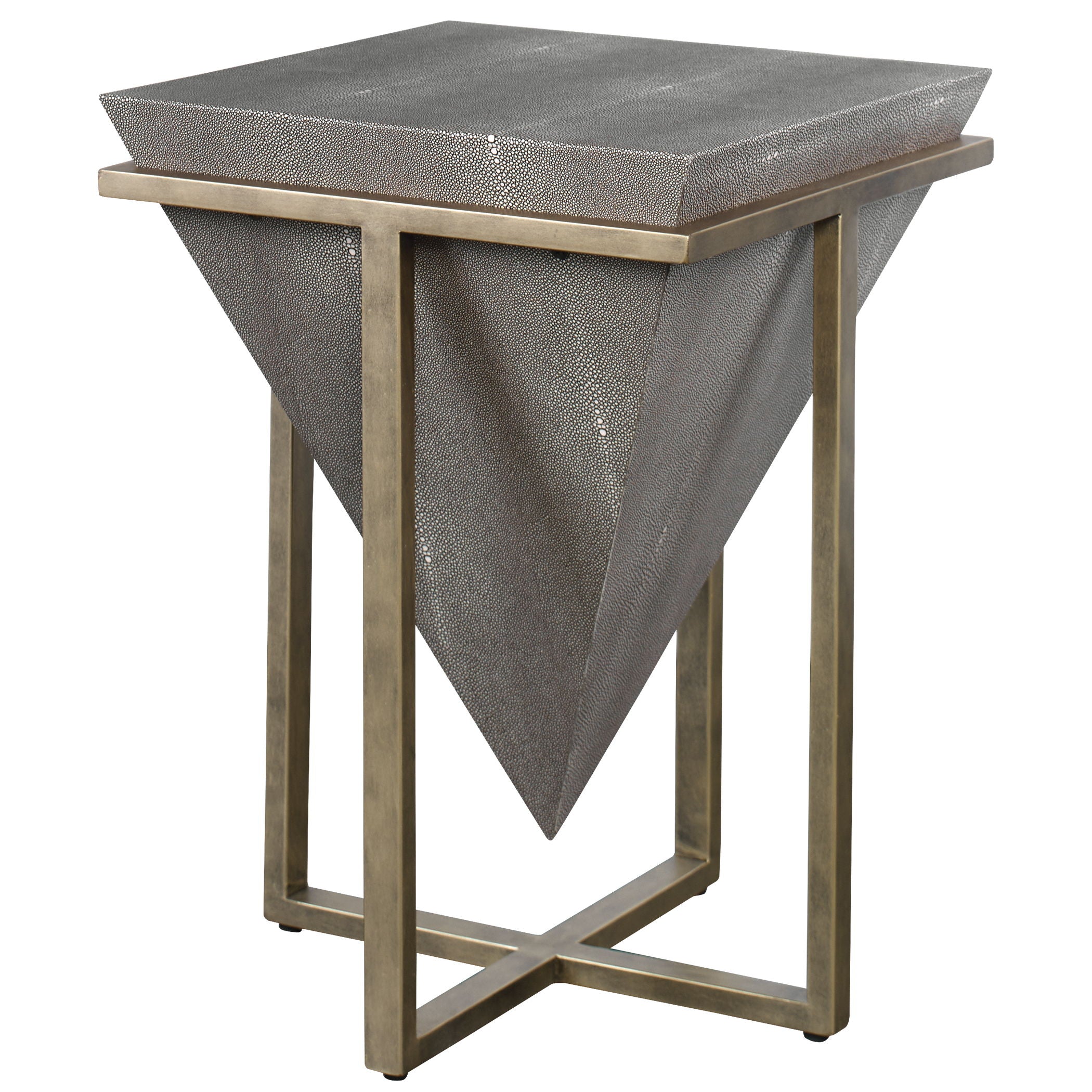 Bertrand Shagreen Accent Table in Gray, Dark & Gold - Stylish End Table for Living Room, Bedroom or Office Decor