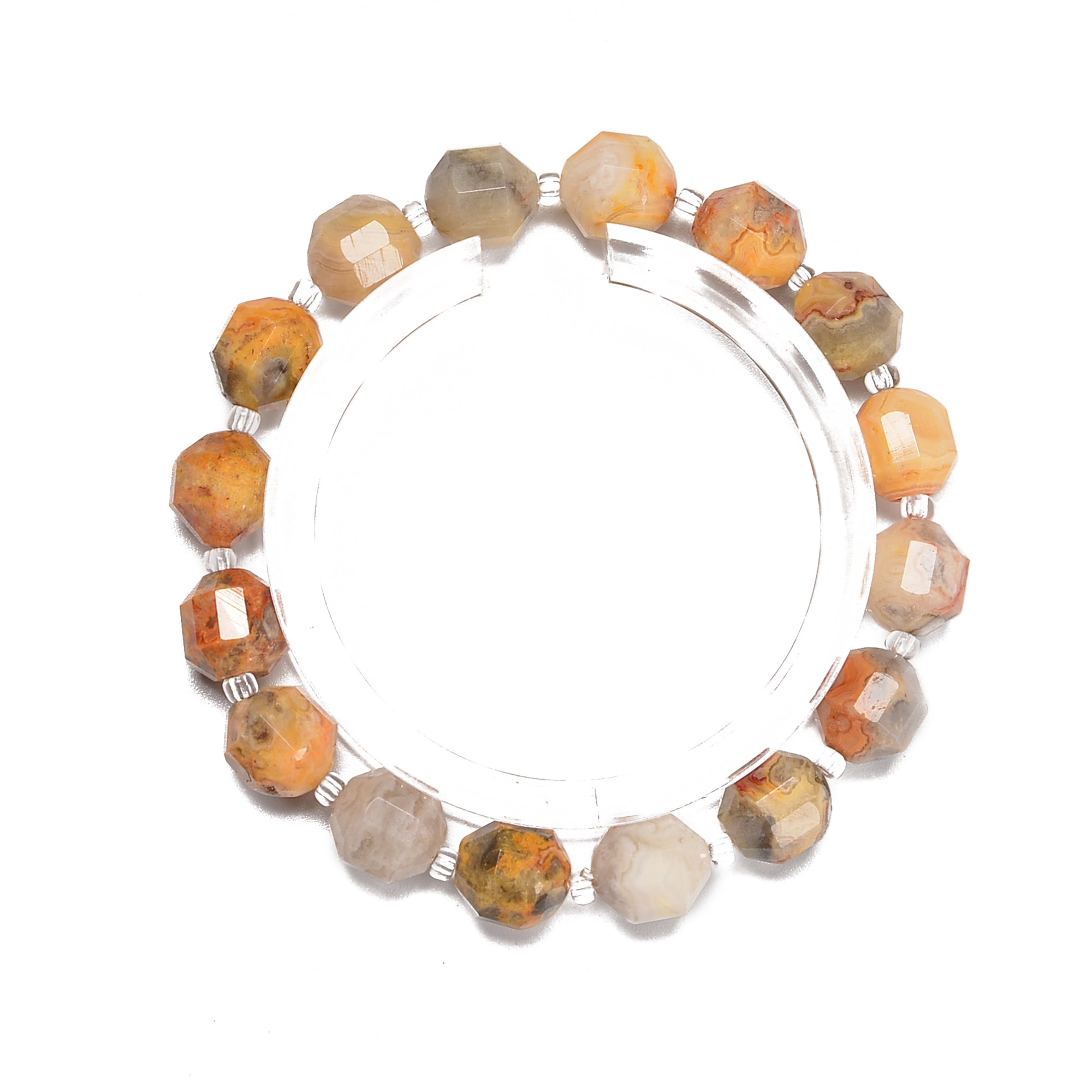 Crazy Lace Agate Prism Cut Double Point Beaded Bracelet - 8mm & 10mm Gemstone Beads, 7.5'' Adjustable Length - Perfect for Yoga, Meditation & Boho Fashion Jewelry