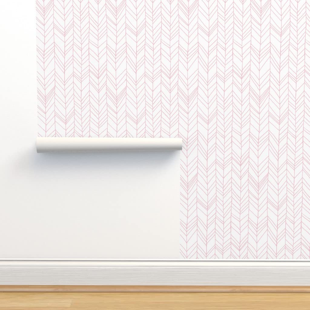 Peel & Stick Wallpaper 12ft x 2ft - White Pink Feather Chevron Pattern, Removable Self-Adhesive Wallpaper for Nursery, Bedroom & Home Decor | Easy DIY Installation, No Residue
