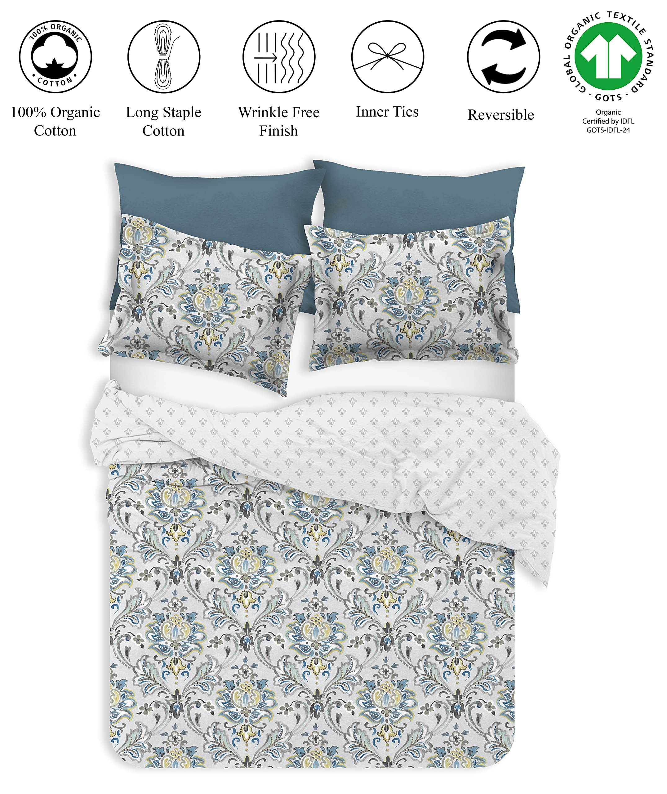 Organic Cotton King Duvet Cover Set - 3 Piece Bedding Set with 2 Pillow Shams | Soft, Breathable & Machine Washable | GOTS Certified | Perfect for Master Bedroom, Guest Room & Luxury Hotels