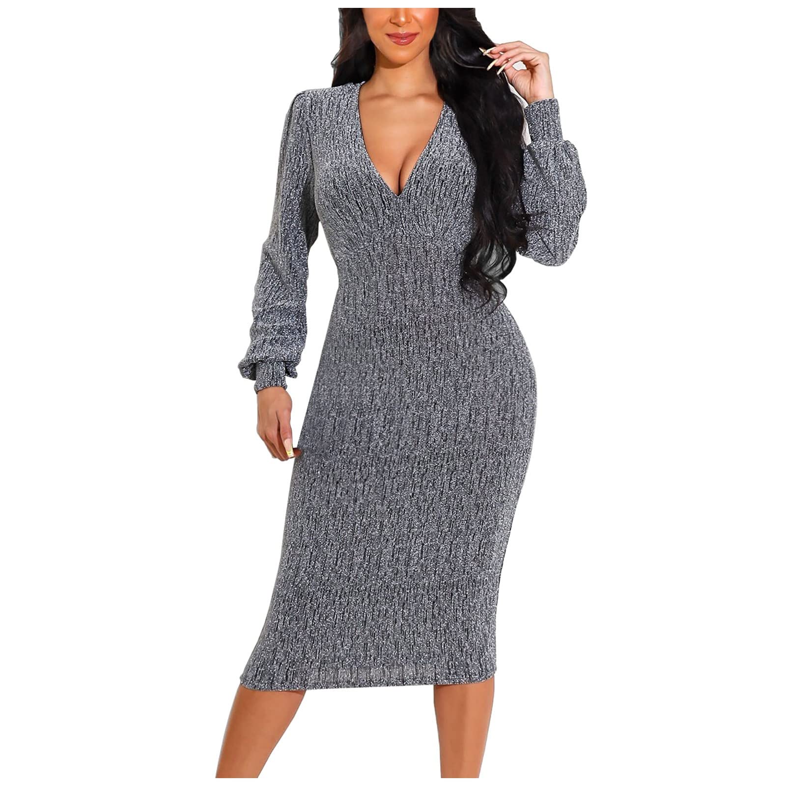 iCODOD African Print Bodycon Dress for Women - Sexy Long Sleeve Sequin Club Party Dress, Ruched Midi Dress for Night Out, Date Night & Special Occasions