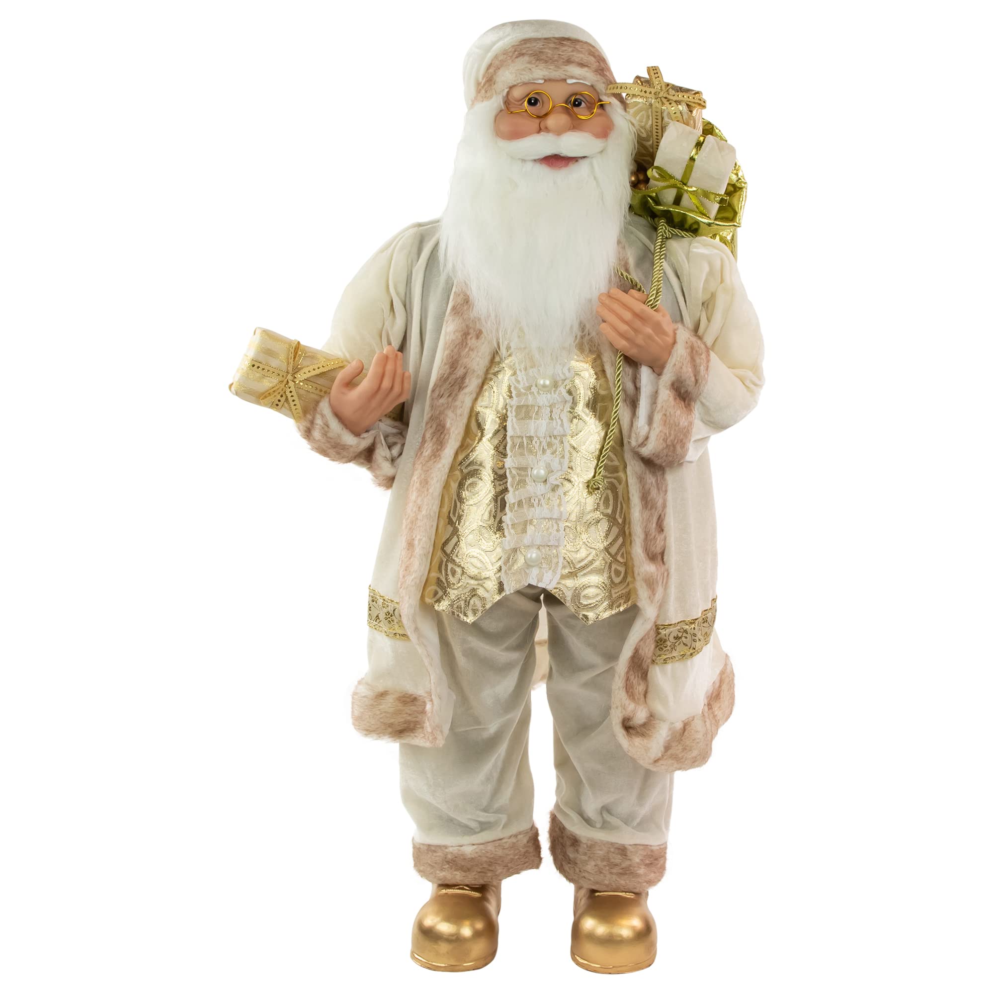 Northlight 36-Inch Standing Santa Claus Christmas Decoration - Glorious Winter White & Ivory Santa Figure with Gift Bag - Perfect for Holiday Home Decor, Christmas Party Centerpiece & Festive Gift Giving