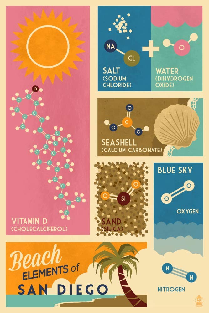 San Diego California Chemical Beach Elements 106242 - 24x36 Giclee Gallery Print - Travel Poster Wall Art Decor - Perfect for Living Room, Bedroom & Office Wall Decor
