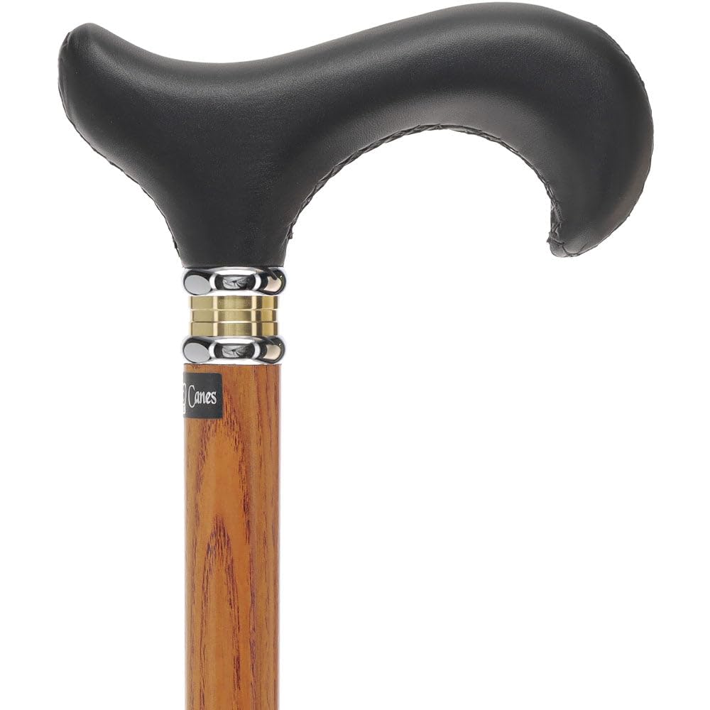 Premium Black Leather Wrapped Derby Walking Cane - Lightweight & Durable Leather Shaft with Two-Tone Collar - Fashionable Mobility Aid for Men & Women - Perfect Gift for Seniors, Hikers & Travelers - Ideal for Daily Use, Outdoor Adventures & Recovery Support