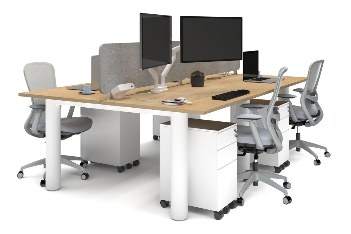 4-Person Office Workstation with Quadro Cylinder Legs - 1200L x 800W Desk with Cable Management Scallop for Modern Workspaces & Collaborative Office Environments