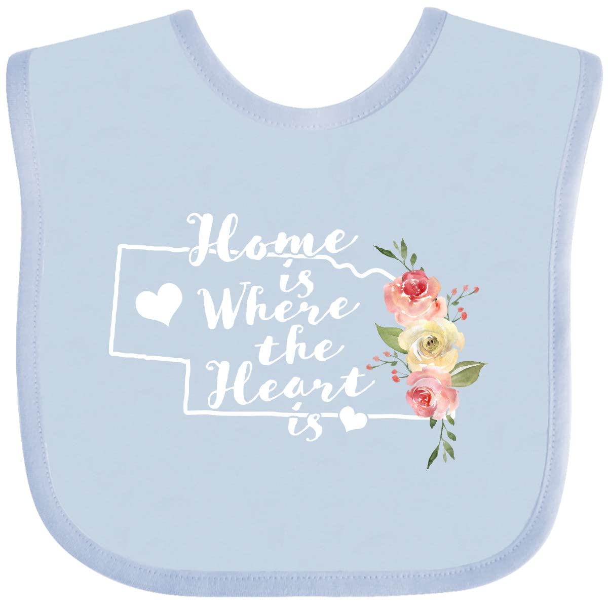 Inktastic Nebraska Home Is Where the Heart Is Watercolor Floral Baby Bib - Soft Cotton Drool Bib for Infants, Perfect for Feeding Time, Daycare, and Photo Shoots