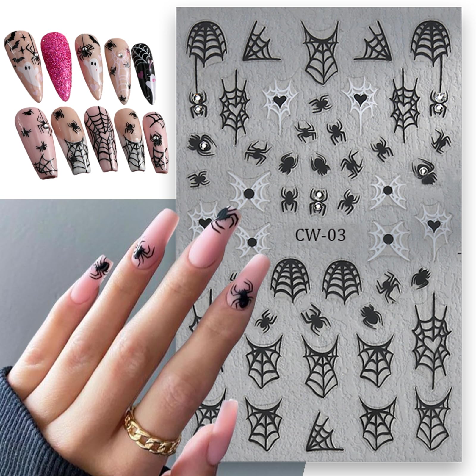 5D Ghost Nail Stickers - Halloween Nail Art Decals for Women, Party & Manicure