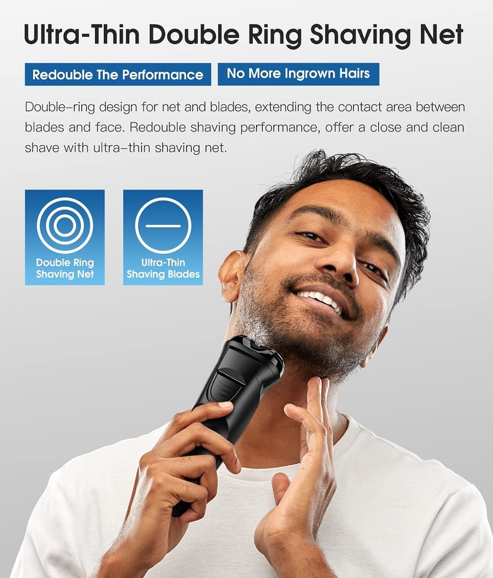 Rechargeable Cordless 3D Rotary Electric Razor for Men - Pop-Up Beard Trimmer & Face Shaver - Perfect for Travel, Home & Office Use