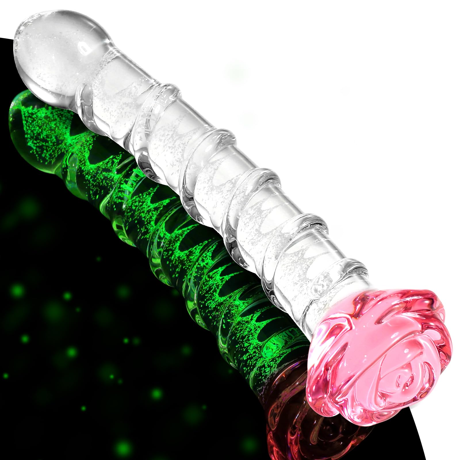 8 Inch Glow in The Dark Glass Dildo - Curved Ribbed Design for Enhanced Pleasure, Safe Borosilicate Glass Sex Toy for Men & Women | Perfect for Solo Play, Couples Exploration & Sensual Massage