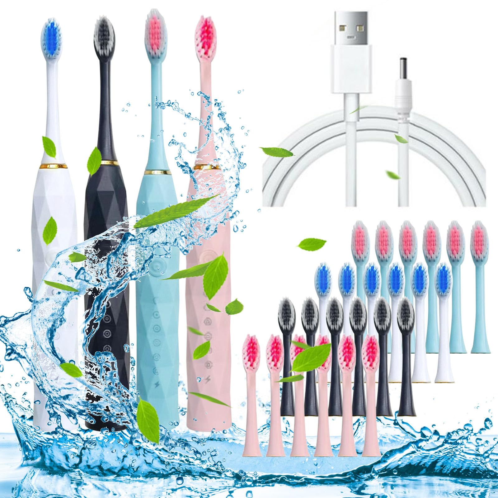 Rechargeable Electric Toothbrush for Adults & Kids - 6 Speed Modes with Soft Bristles, Smart Automatic Toothbrush with 5 Frequency Settings (Black) - Perfect for Family Oral Care & Travel Use