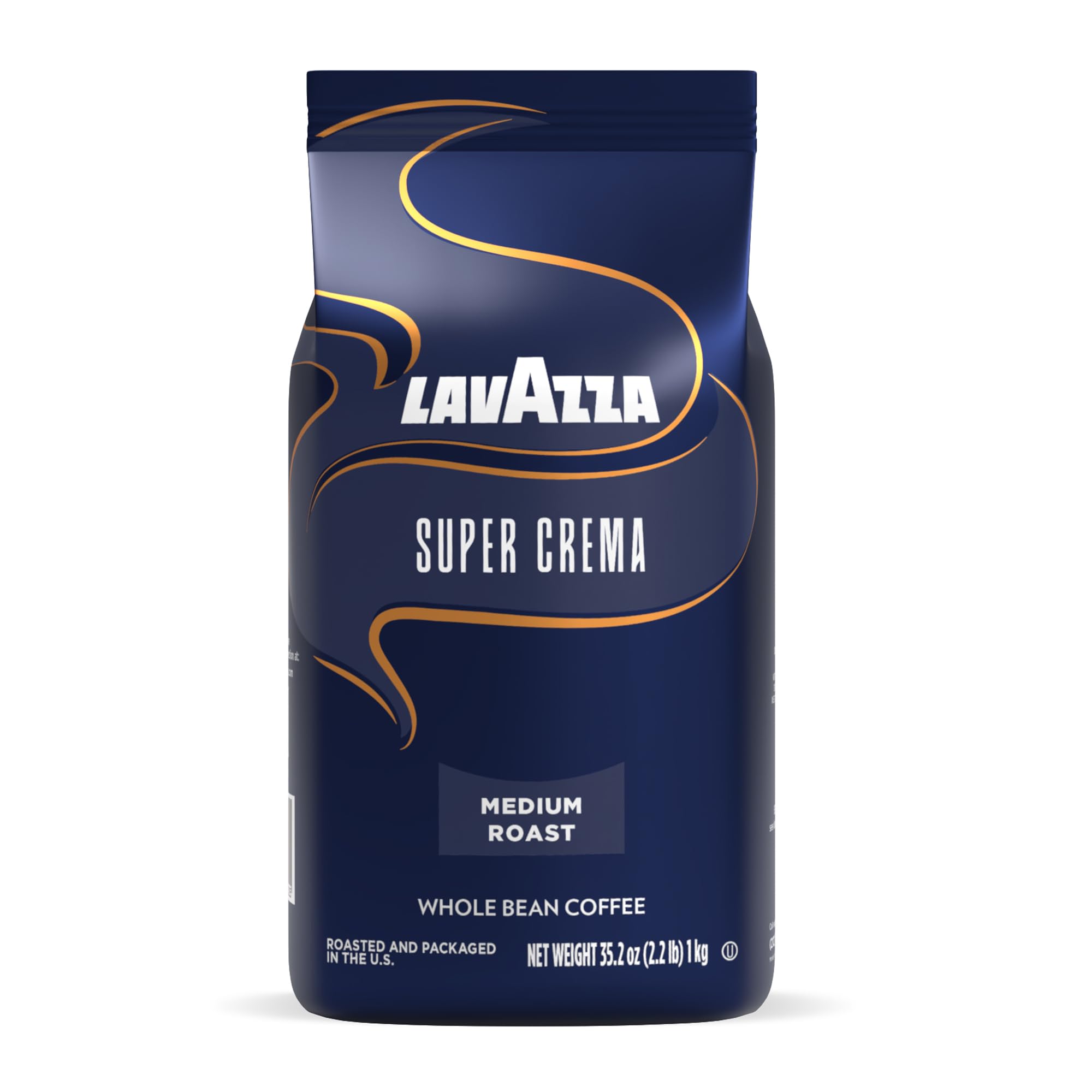 Lavazza Super Crema Whole Bean Coffee - Medium Espresso Roast, Arabica & Robusta Blend, 2.2 lb (1 kg) Bag - Pack of 6 - Perfect for Home Brewing, Espresso Machines & Office Coffee Stations