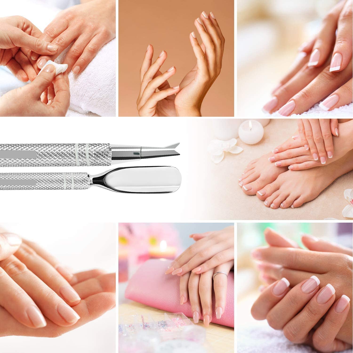 Professional Stainless Steel Cuticle Pusher & Cutter Set - 6 Inch Nail Care Tool for Safe & Precise Cuticle Removal - Perfect for Manicures, Pedicures & At-Home Nail Care