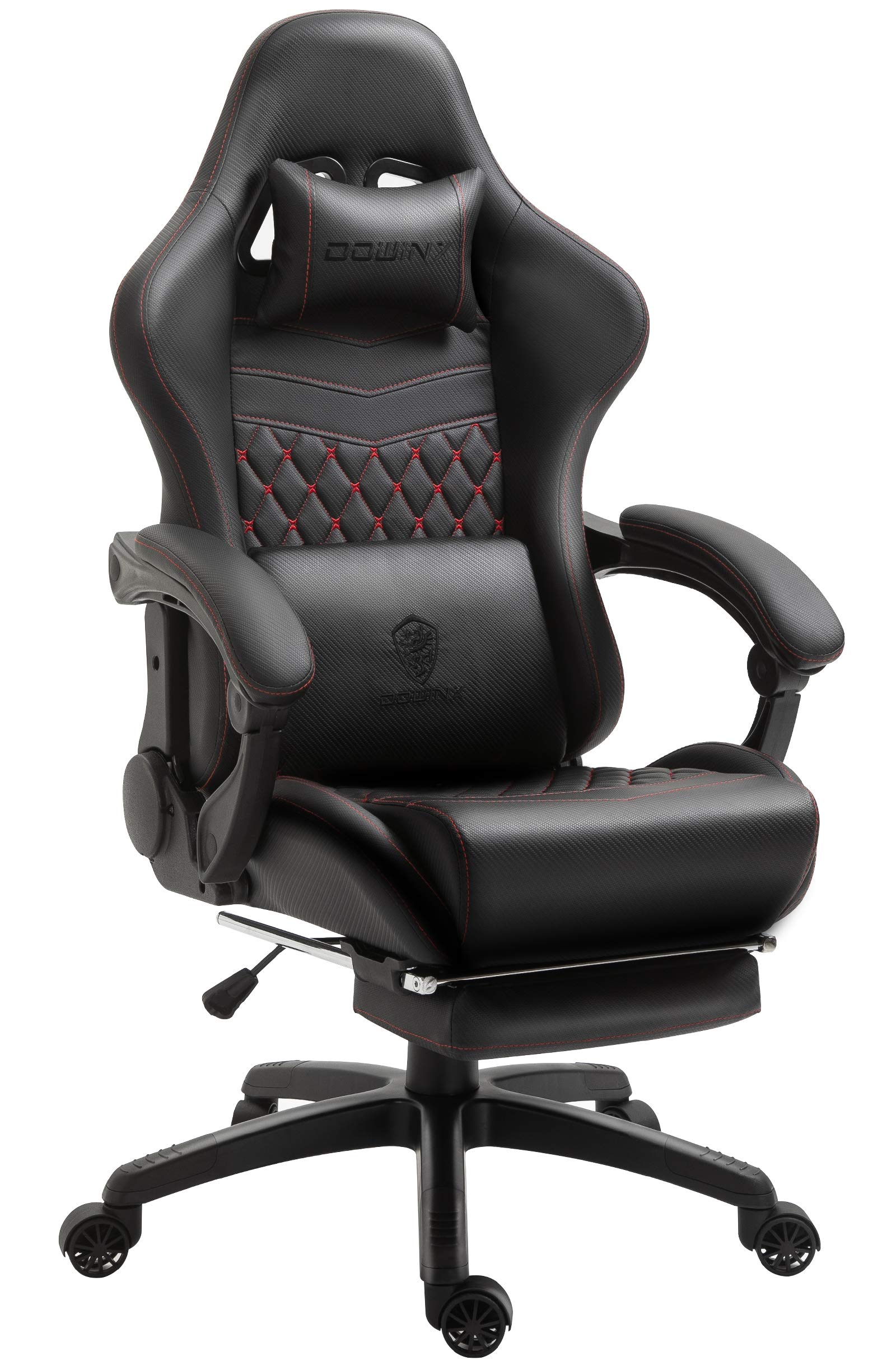 Dowinx Ergonomic Gaming Chair - High Back Racing Style PU Leather Office Chair with Adjustable Lumbar Support & Footrest, Swivel Computer Desk Chair for PC Gaming & Home Office (Black & Red) - Perfect for Esports, Streaming & Long Work Sessions