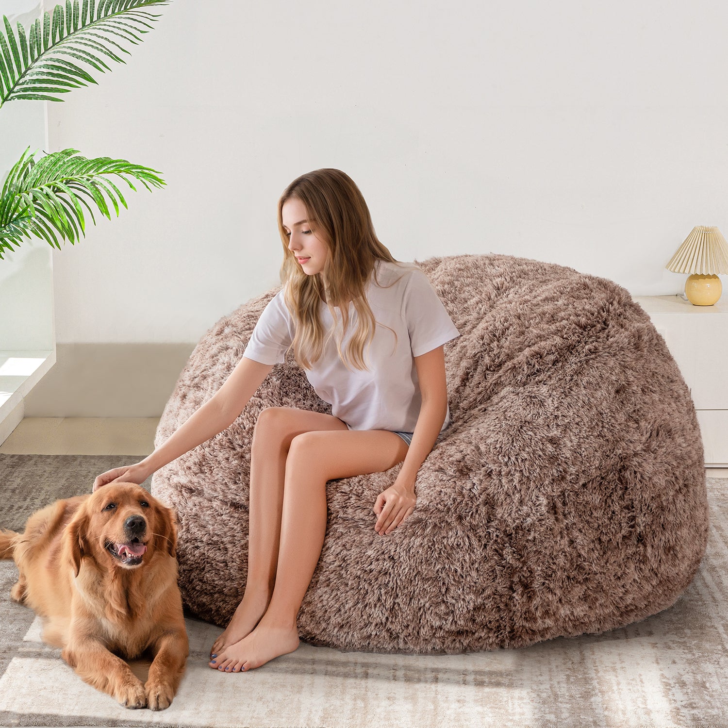 MAXYOYO Giant Bean Bag Bed - Extra Large Faux Fur Convertible Bean Bag Chair to Bed, Soft & Comfy for Adults & Teens - Perfect for Living Room, Bedroom, Dorm or Game Room Lounging