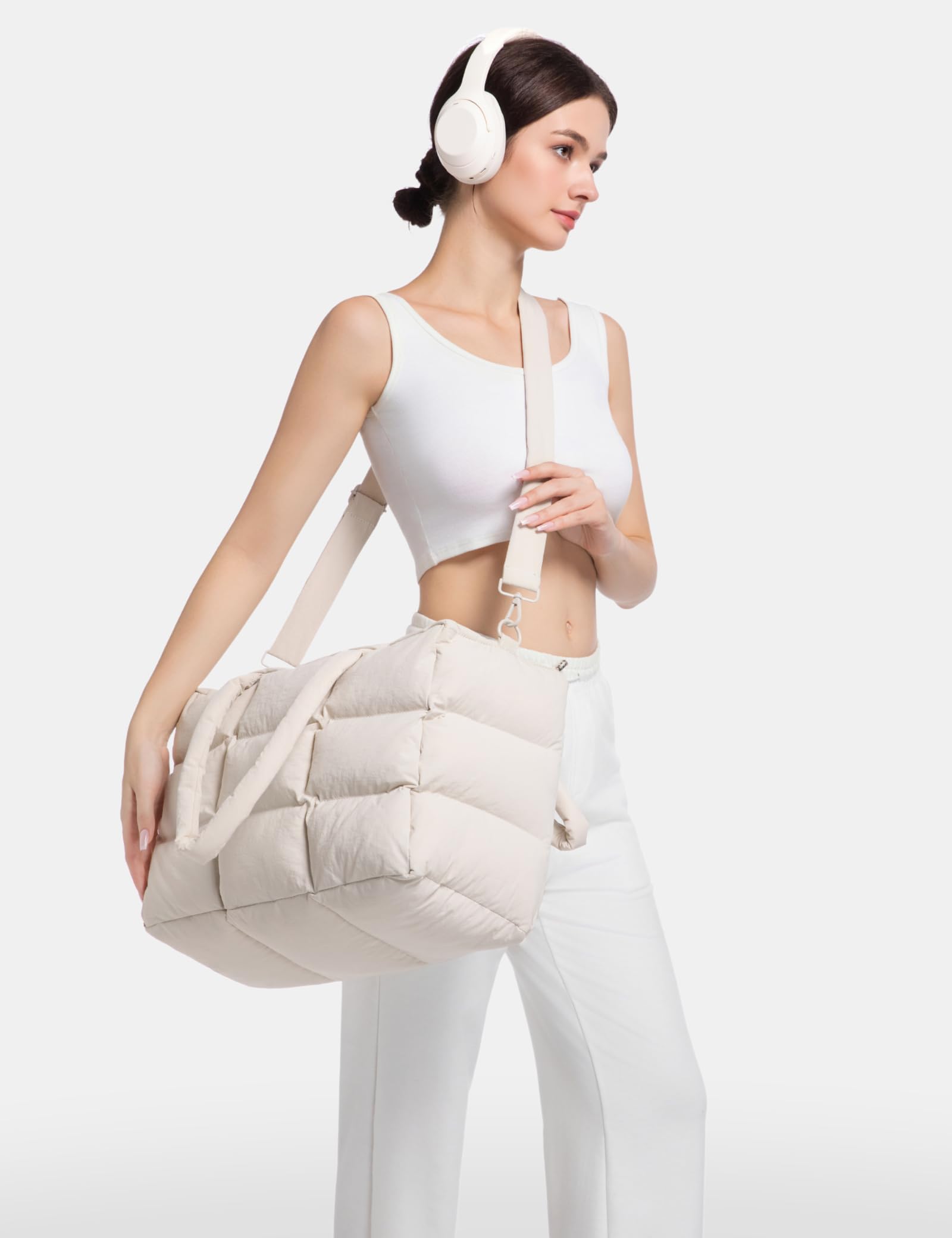 Quilted Puffer Tote Bag with Laptop Compartment - Work, Gym & Travel Carry-On