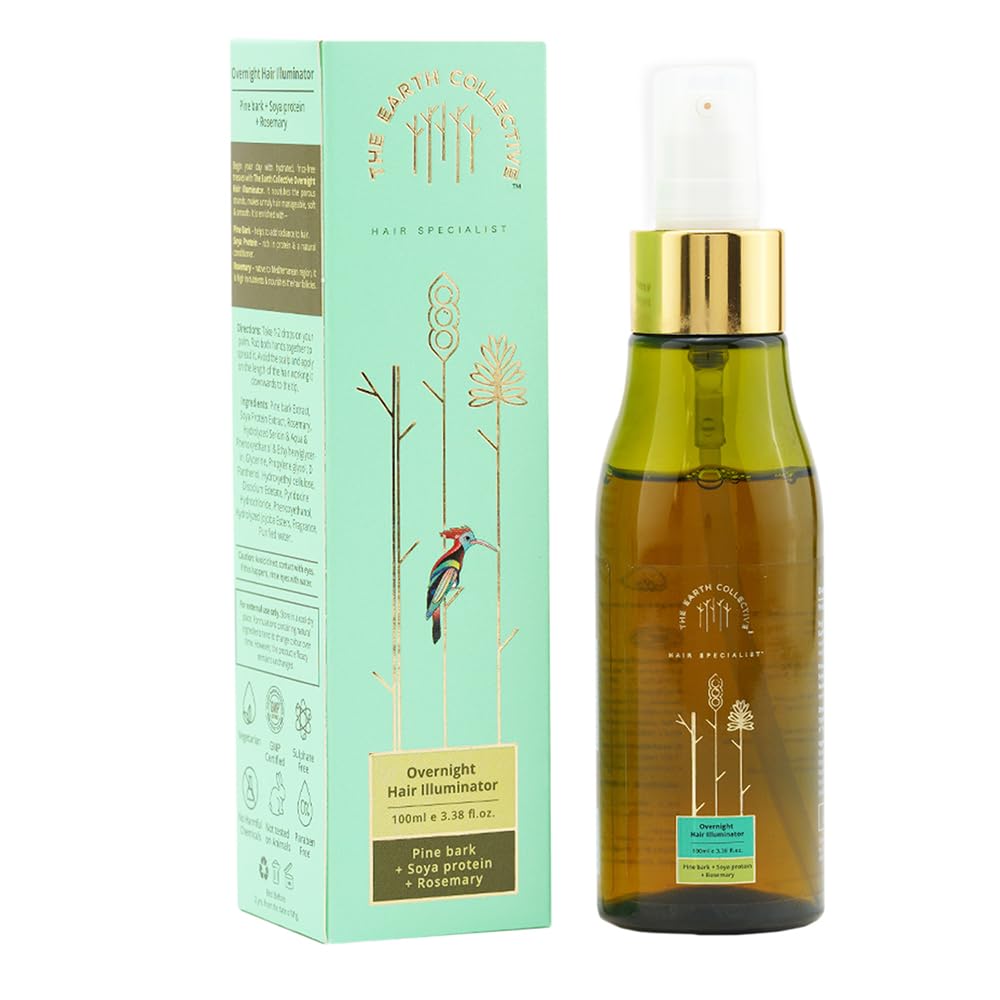 THE EARTH COLLECTIVE Overnight Hair Serum Illuminator - 100ml Natural Hair Treatment for Shiny, Smooth & Manageable Hair - Sulfate & Paraben Free - Perfect for Dry, Damaged Hair & Nighttime Hair Care Routine