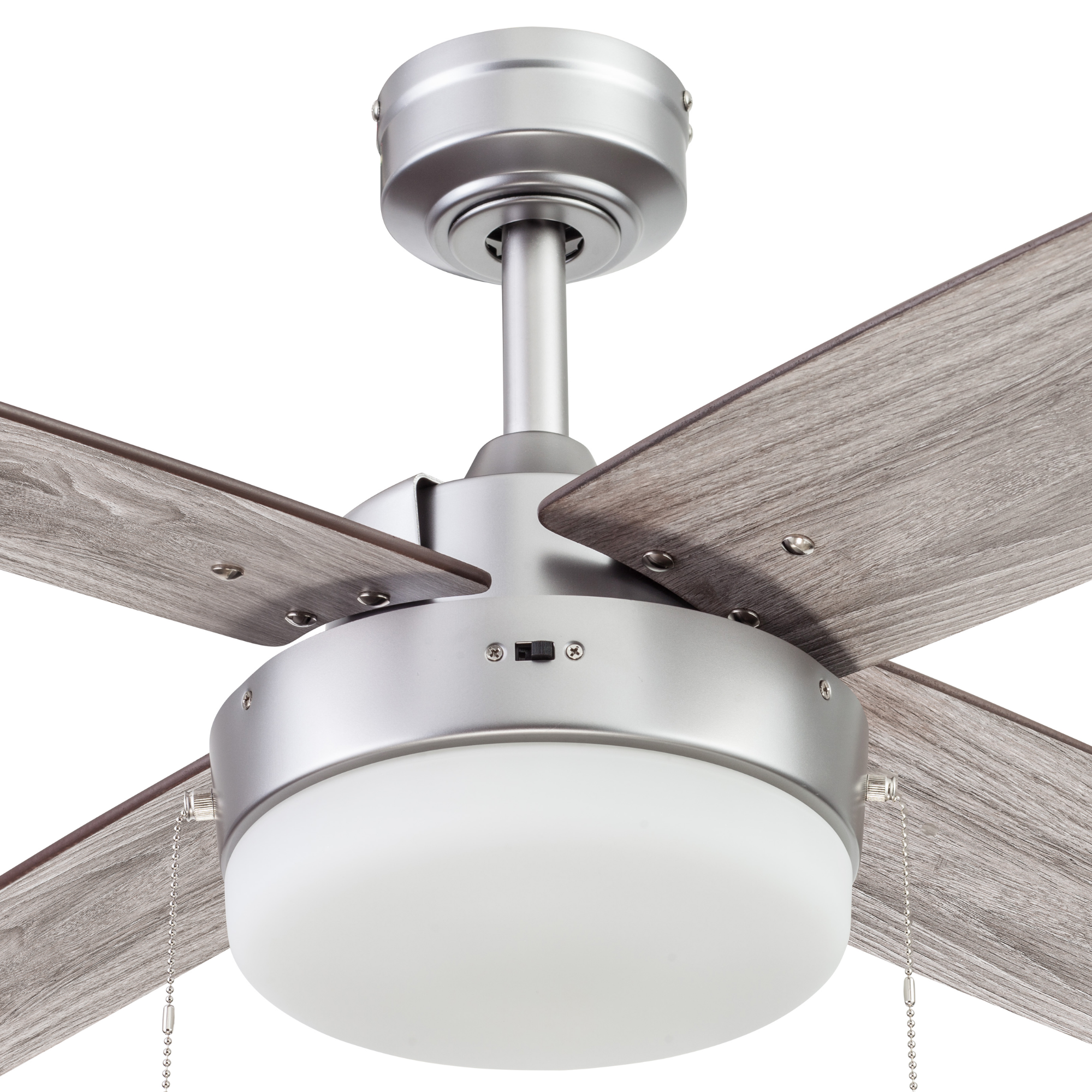 52 Inch Memphis Silver Ceiling Fan with Pull Chain - Modern Indoor Cooling Fan for Living Room, Bedroom, and Office