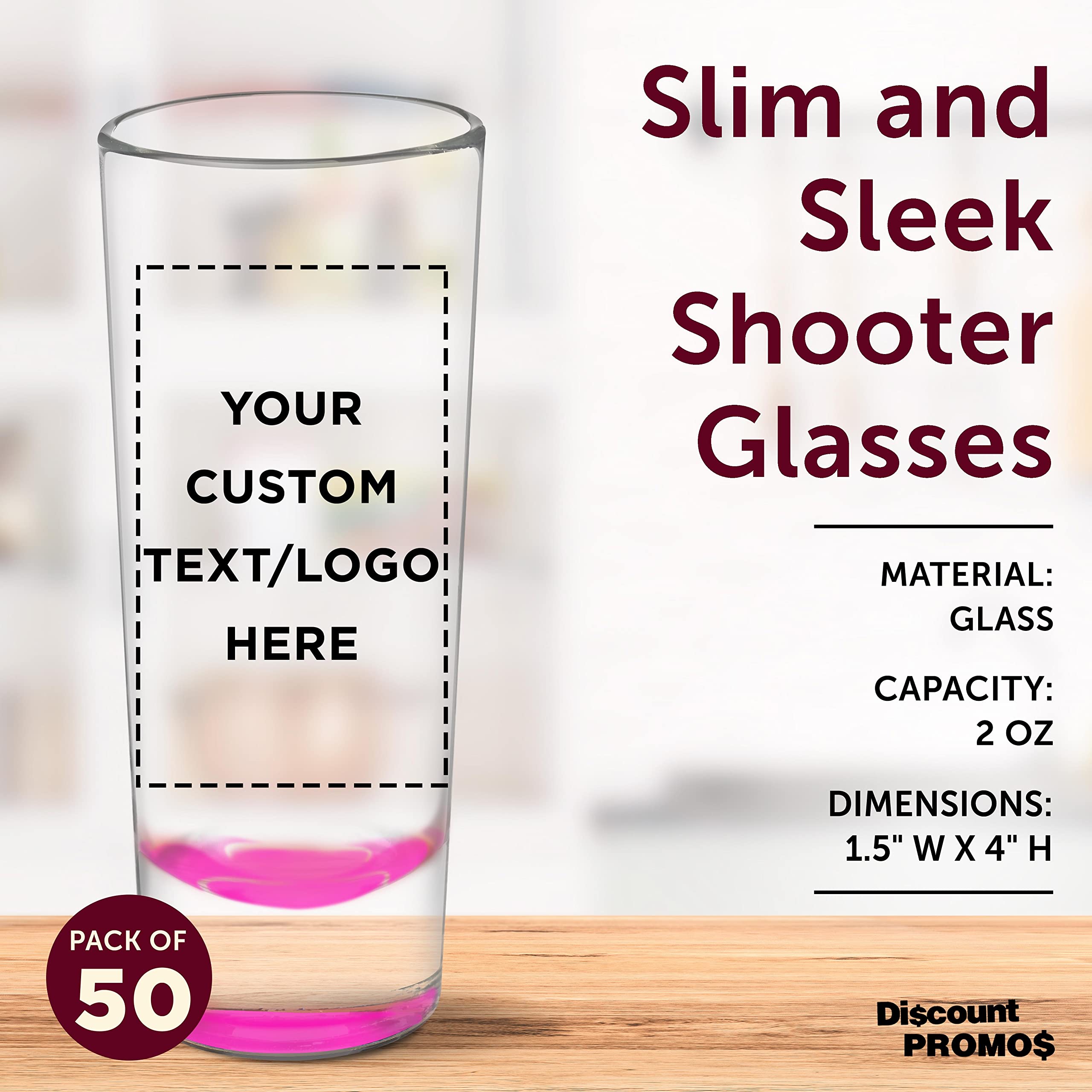 Custom 2 oz Cordial Shot Glasses Set of 50 - Personalized Bulk Pack for Parties, Weddings & Events - Durable Pink Glassware for Bars, Restaurants & Home Entertaining