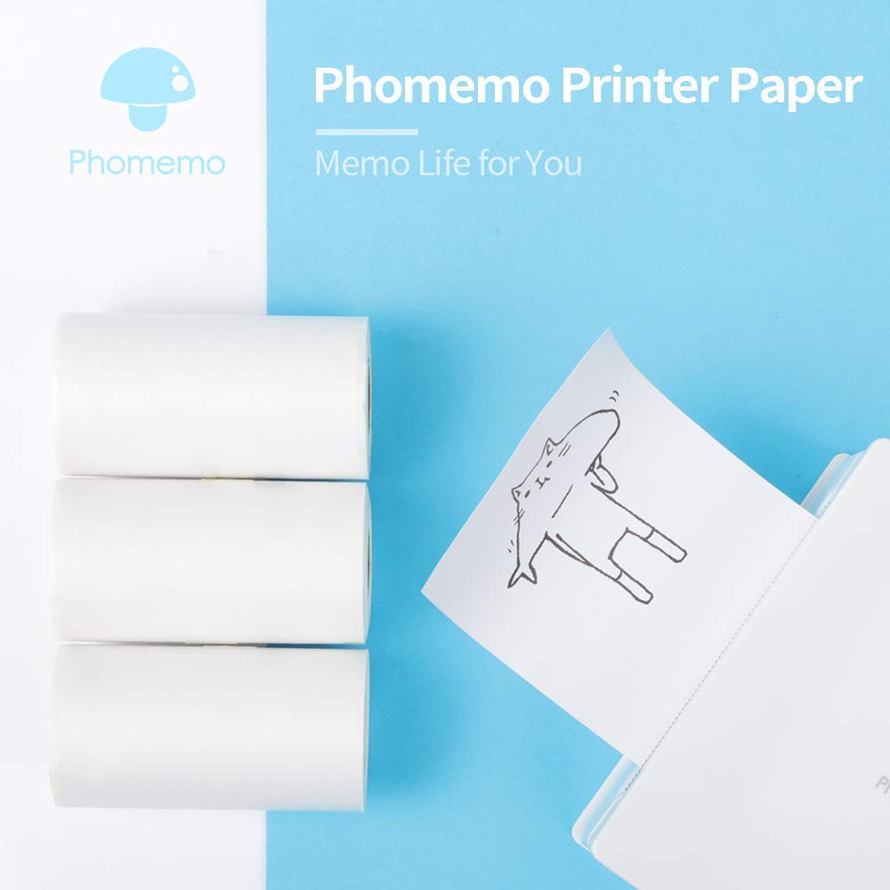 Phomemo M02 Mini Bluetooth Thermal Pocket Printer - Portable Sticker Printer with 3 Rolls White Paper, Wireless Compatible with iPhone & Android for Study Notes, Journaling, Office Work & DIY Crafts | Perfect for Students, Teachers & Creative Projects