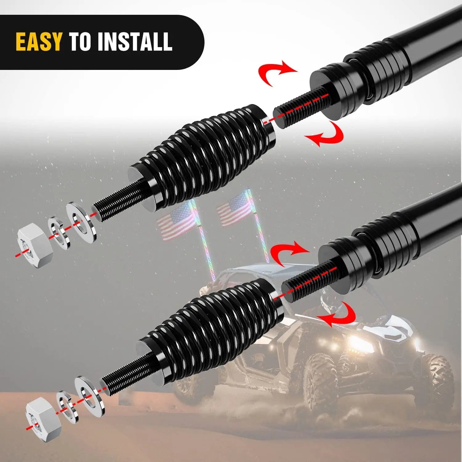Heavy Duty Barrel Spring Mounting Base for Whip Light - Pair - Durable Off-Road LED Light Mounting Brackets for Trucks, Jeeps & ATVs - Perfect for Night Driving & Off-Road Adventures