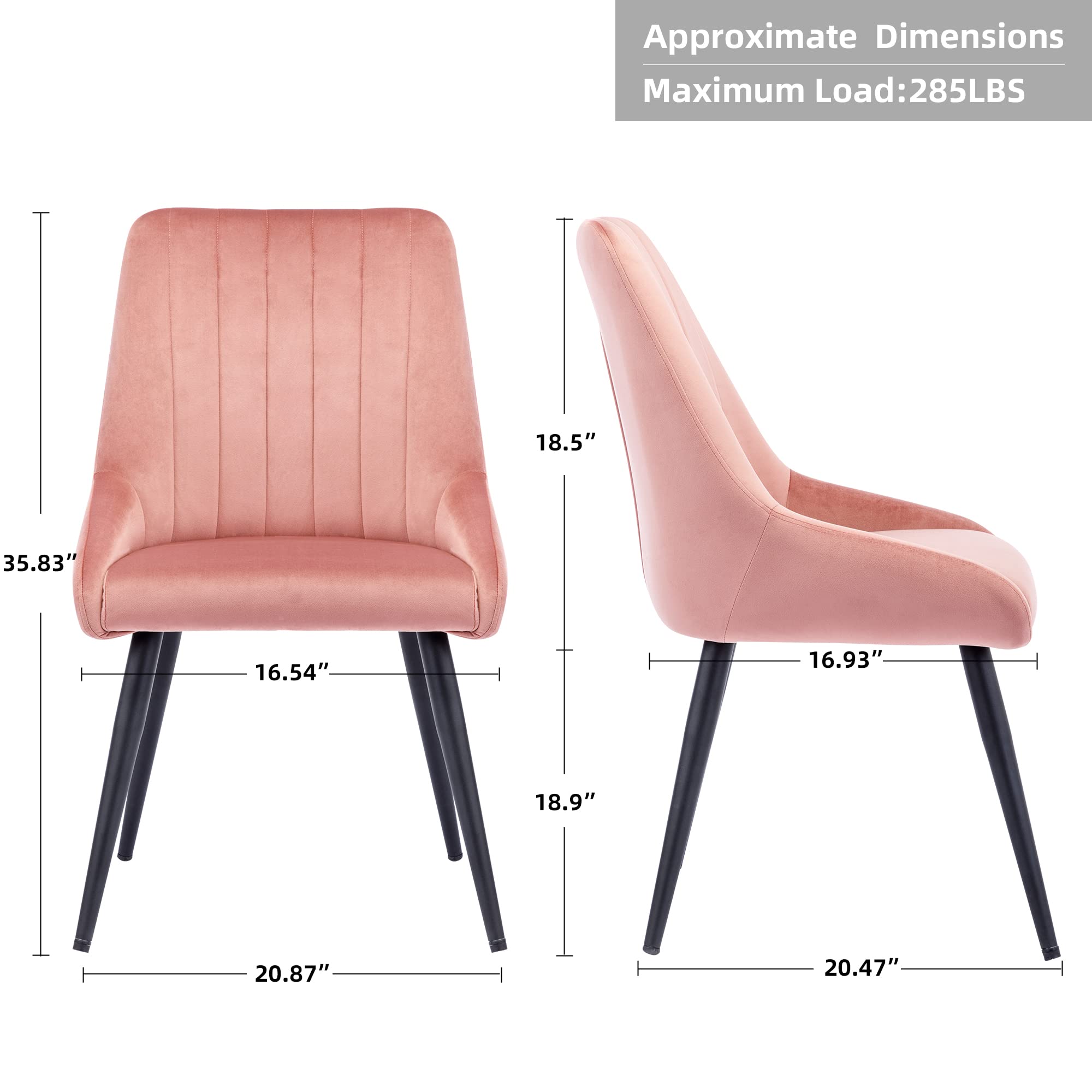 DUHOME Mid Century Modern Velvet Dining Chairs Set of 2 - Upholstered Tufted Armless Accent Chairs with High Back, Pink Leisure Chairs for Dining Room, Living Room & Bedroom | Perfect for Home Decor, Small Spaces & Apartment Dining