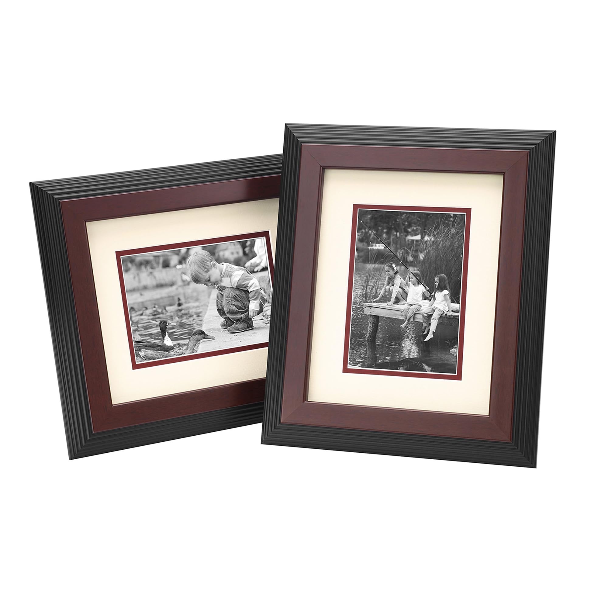 Old Town Designer 8x10 Picture Frame 2 Pack - Walnut Wood Photo Frames with Velour Back & 5x7 Mat for Wall or Desk Decor | Eco-Friendly Recycled EPS & Acrylic Glass | Perfect for Home Office, Living Room, Bedroom Display
