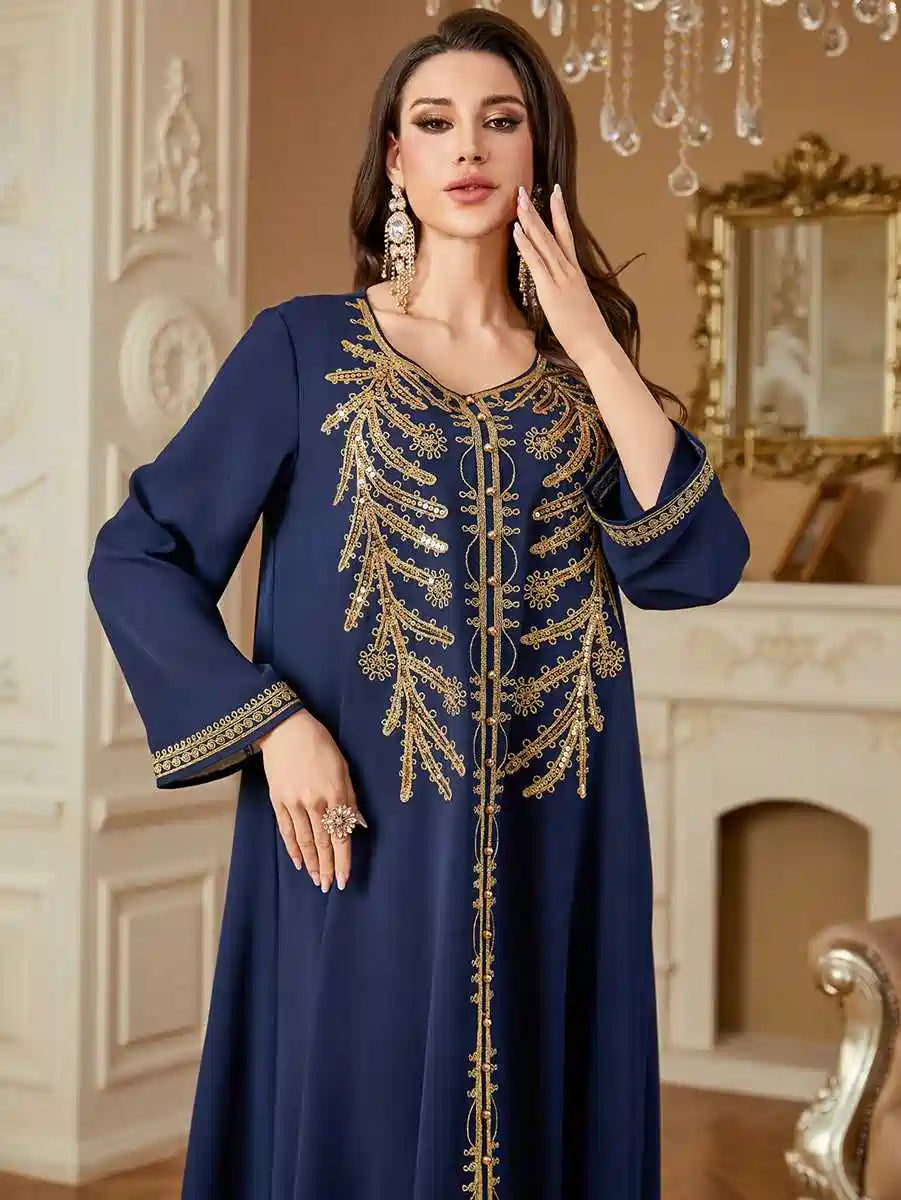 Elegant Eid Embroidery Caftan Dress for Women - Traditional Moroccan Kaftan #254361 - Perfect for Eid Celebrations, Weddings & Special Occasions