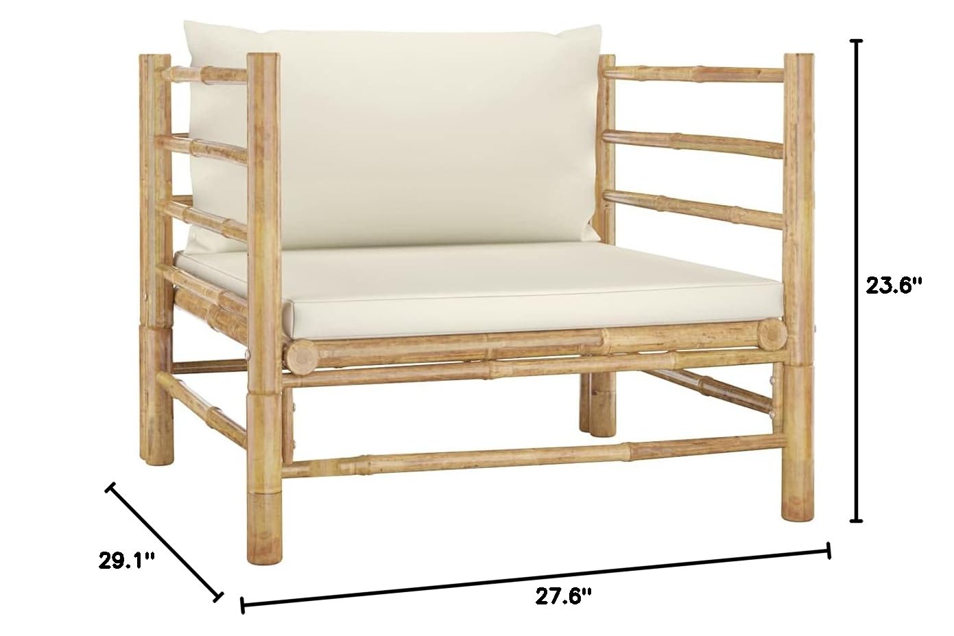 SKM Patio Sofa with Cream White Cushions & Bamboo Frame - Outdoor Furniture for Garden, Balcony, and Poolside Relaxation