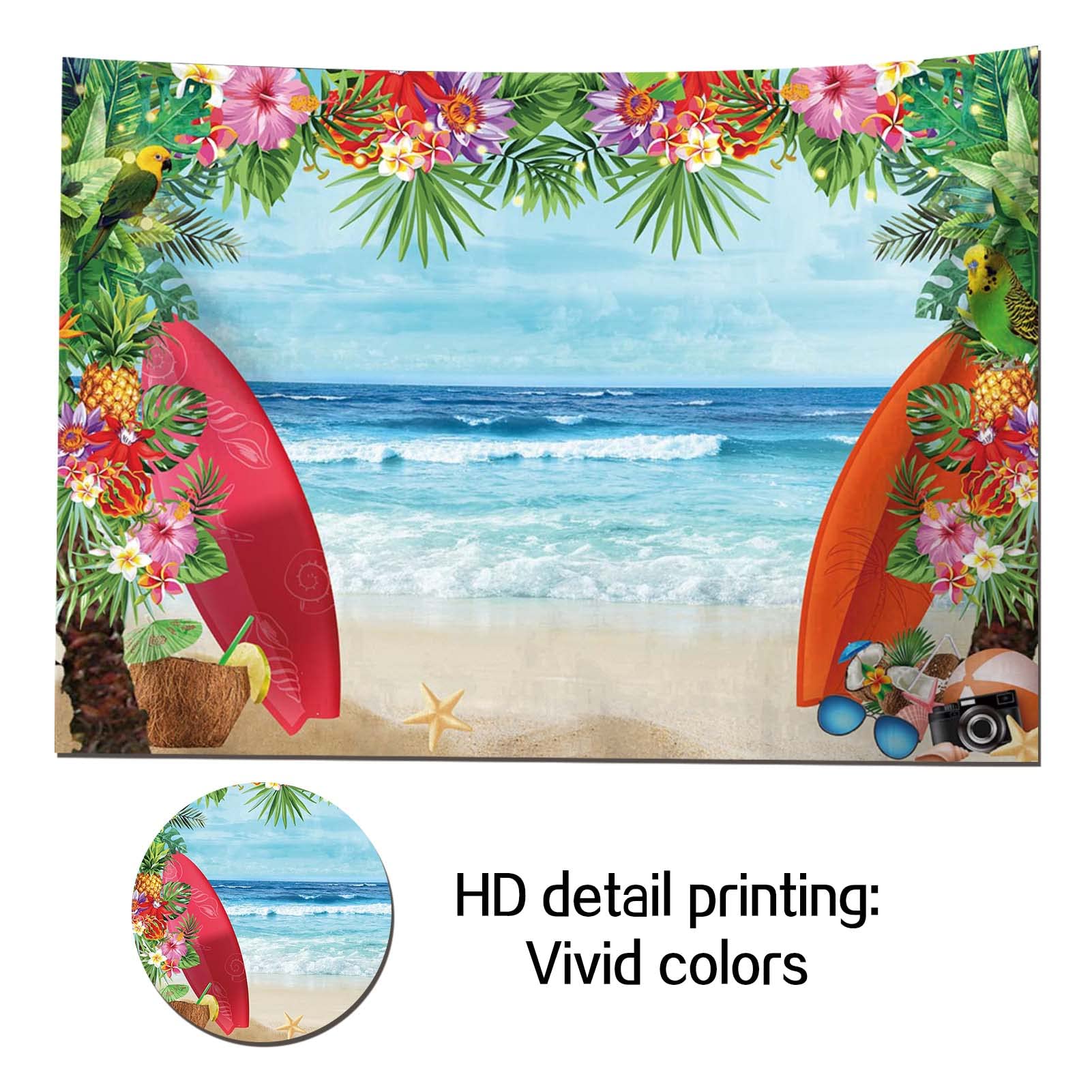 8x6FT Summer Tropical Beach Theme Photo Backdrop - Blue Sea, Conch Shells, Hawaii Flowers for Kids Birthday, Luau Party, Baby Shower Decor & Cake Table Photography Props | Perfect for Studio Shoots, Themed Events & Social Media Content