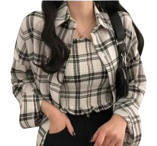 Girls' Cotton White Check Regular Fit T-Shirt with Top - Medium | Casual Wear, School Outfits & Everyday Comfort