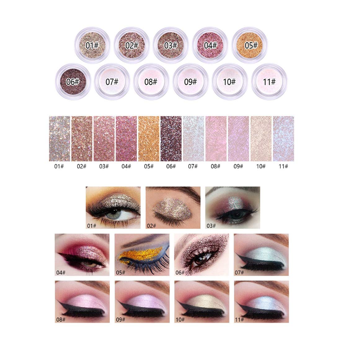 Miss Rose Sparkling Loose Shimmer Multicolor Eyeshadow Glitter Powder Pigment - Rose White (7001-38MT) | Long-Lasting Eye Makeup for Parties, Halloween & Special Occasions