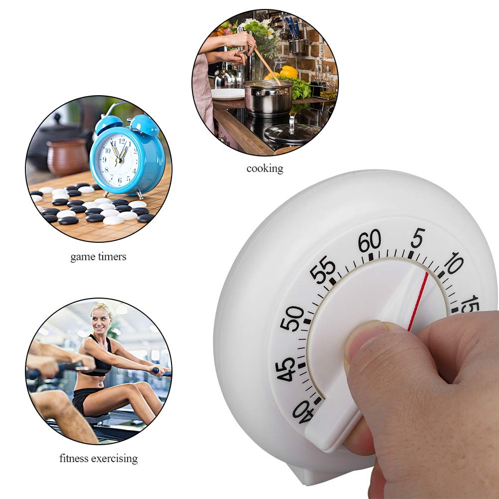 60 Minute Mechanical Kitchen Timer - Easy Read Round Visual Timer for Cooking, Baking, Meetings | Multifunction Timer for Kids & Adults | Perfect for Classrooms, Home Kitchen & Office Use (White)