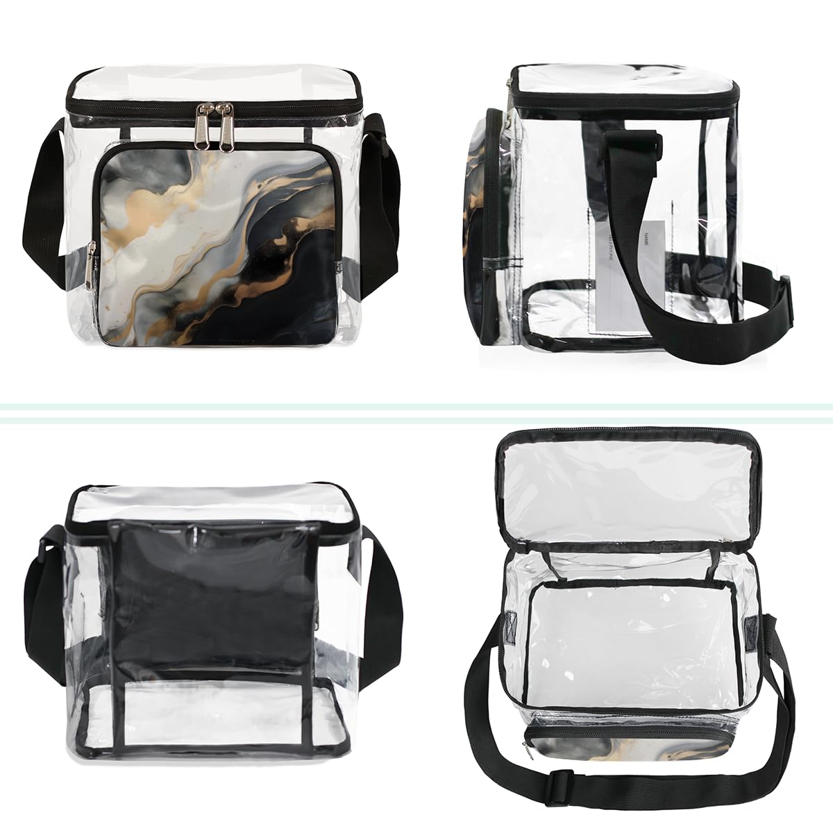 GzLeyigou Liquid Marbling Clear Tote Bag with Handles - Abstract Ink Paint Transparent Crossbody Shoulder Bag for Women - Perfect for Outdoor Travel, Picnic, Concerts & Sports Events (Stadium Approved) - Great for Beach, Shopping & Festival Essentials