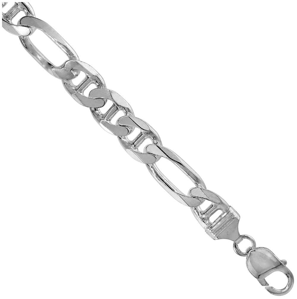 Verona Jewelers 925 Sterling Silver Figaro Chain Necklace - 3MM & 4MM Solid Flat Mariner Link Chain for Men & Women | Italian Made Jewelry | Perfect for Layering, Gift Giving & Everyday Wear