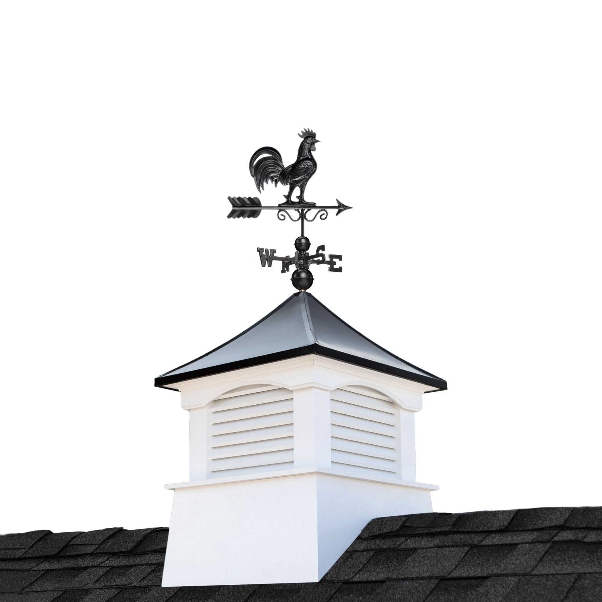 30 Square Coventry Vinyl Cupola with Black Aluminum Roof & Rooster Weathervane - Premium Outdoor Home Decor for Farmhouse, Barn, or Garden Enhancement by Good Directions
