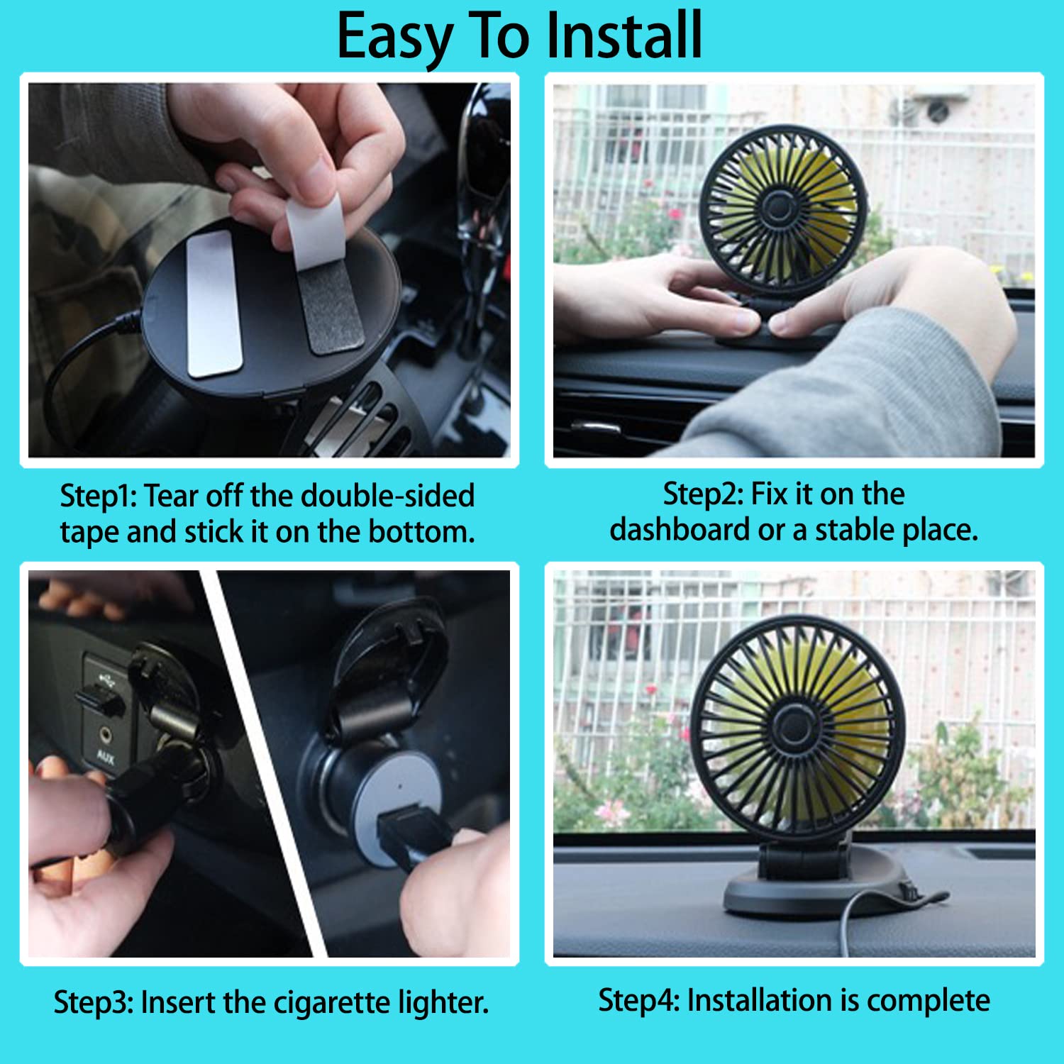 360° Rotatable USB Car Fan - Powerful Cooling Fan for Cars, SUVs, Trucks, Boats & Golf Carts | Portable Air Circulator for Home & Office Use | USB-Powered (5V) F409-5V