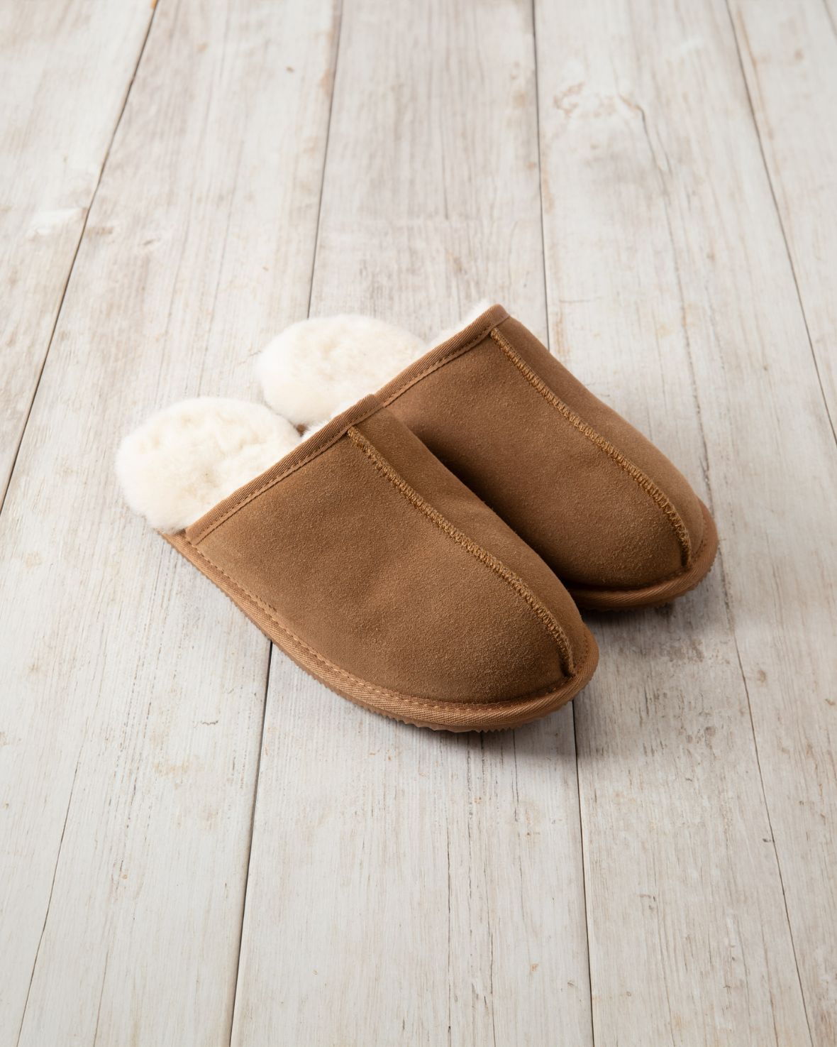 Men's Suede Sheepskin Mule Slippers - Tan Color Comfortable House Shoes for Indoor & Outdoor Wear - Perfect for Relaxing at Home, Lounging, and Quick Errands