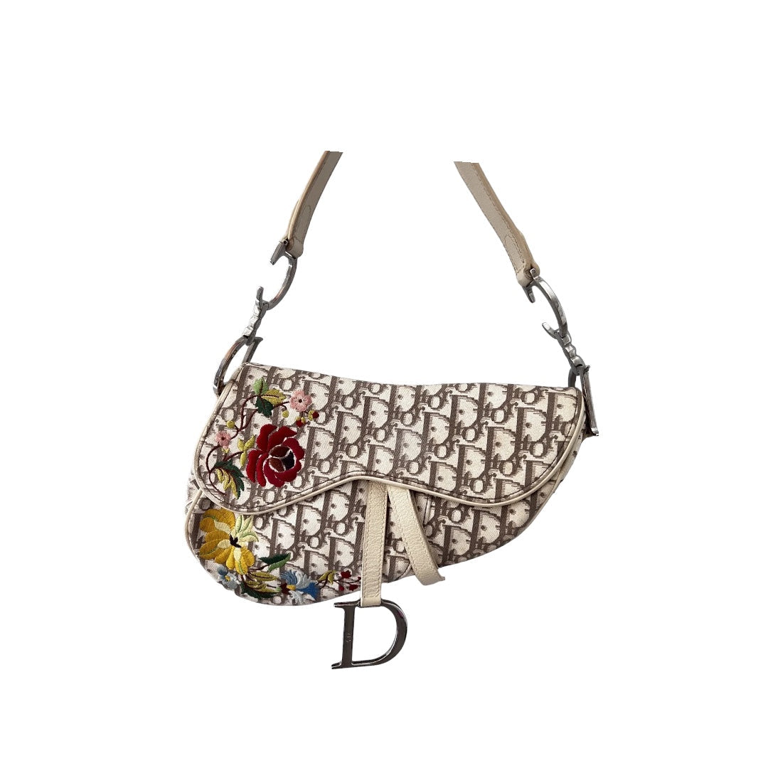 Vintage Dior Floral Embroidered Diorissimo Saddle Bag - Luxury Designer Crossbody Purse for Women | Perfect for Date Night, Wedding & Special Occasions