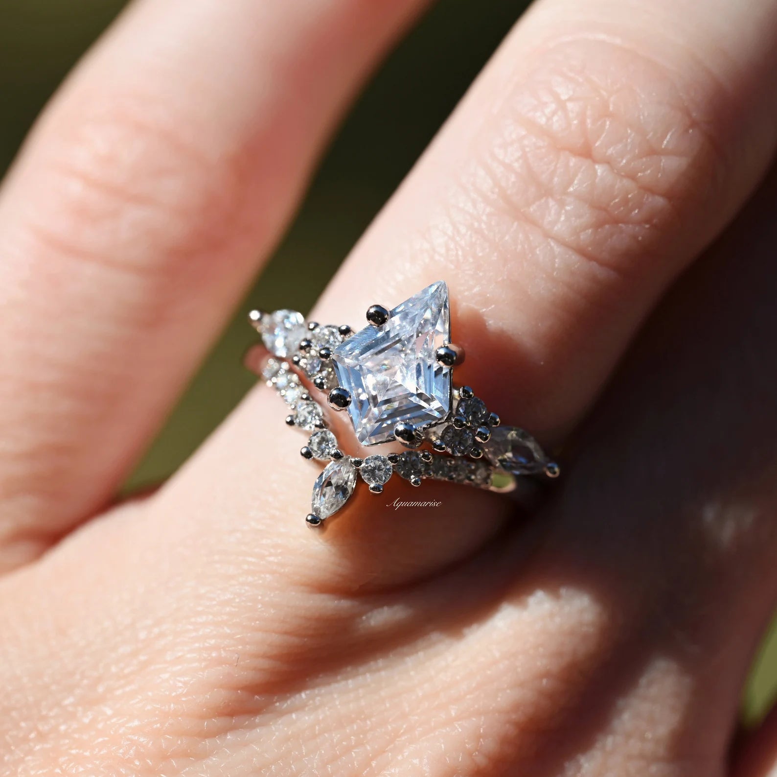 Skye Kite™ 1.5ct Moissanite Engagement Ring Set - 14K White Gold Wedding Band, Durable & Sparkling for Proposals, Anniversaries & Special Occasions
