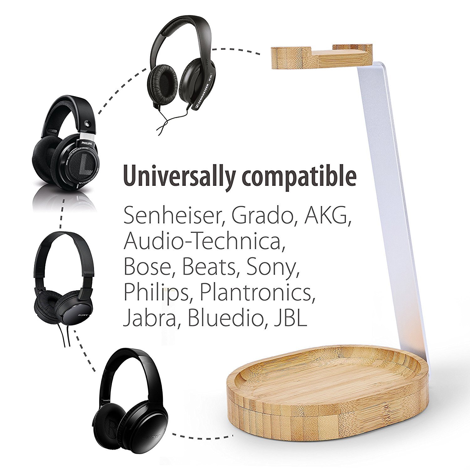 Avantree Universal Wooden & Aluminum Headphone Stand with Cable Holder - Durable Desk Mount for Sony, Bose, Shure, Jabra, JBL, AKG & Gaming Headsets - Perfect for Office, Home & Gaming Setup (TR902)
