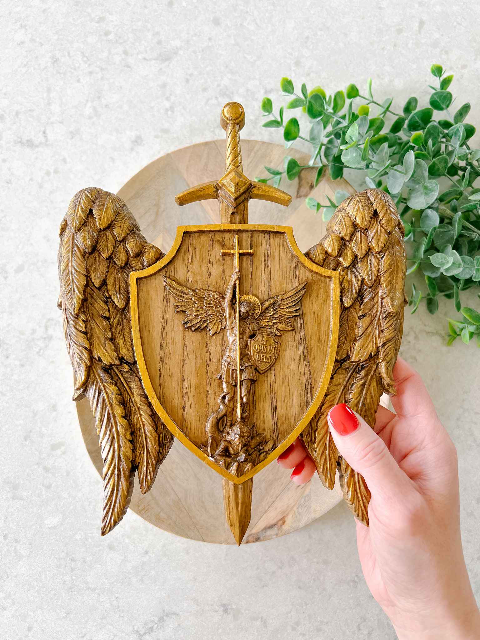St. Michael the Archangel Gold Plaque - Religious Home Decor for Wall, Prayer Room & Gift Giving