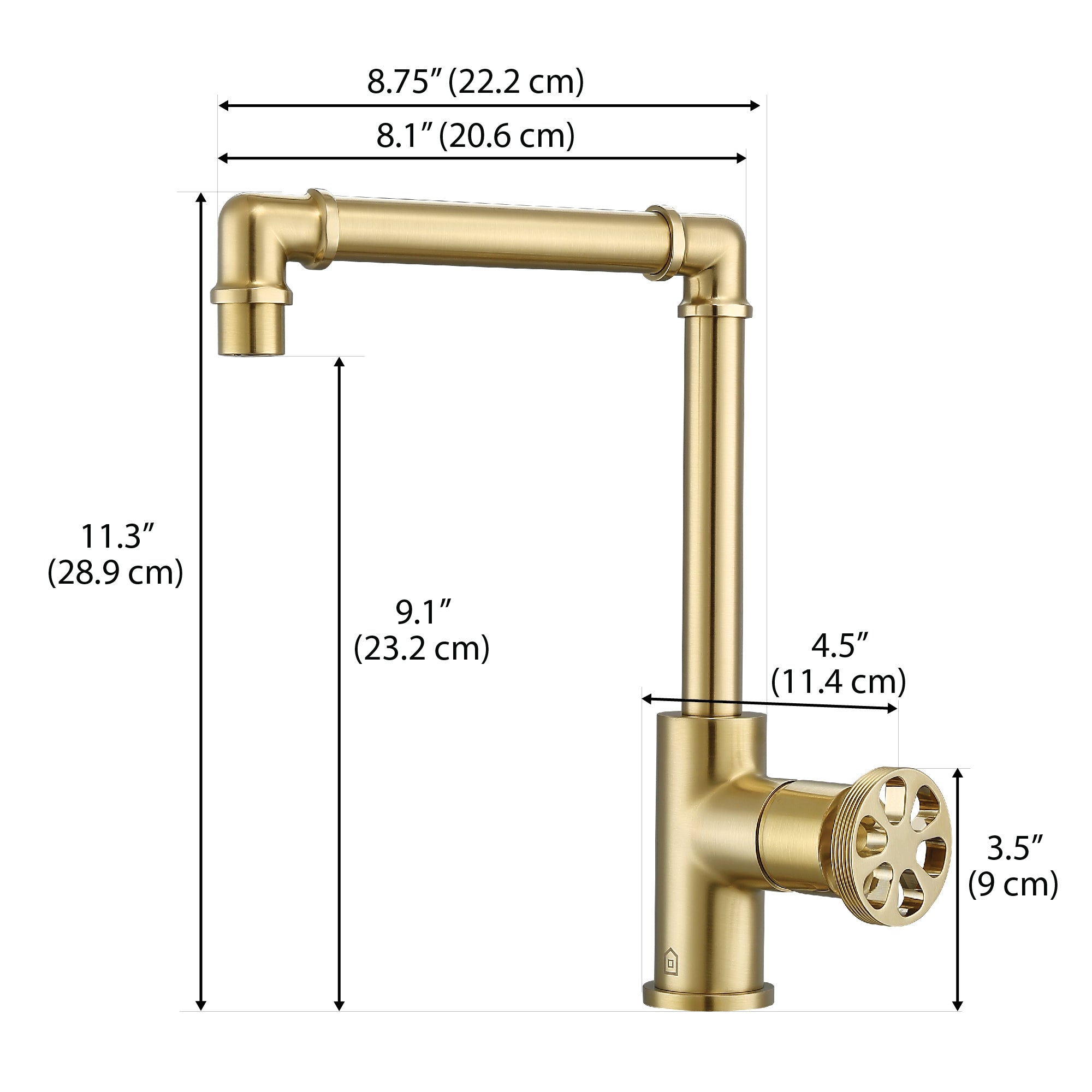 Ancona Urban Round Wheel Handle 1 Hole Bathroom Faucet - Brushed Champagne Gold Finish for Modern Vanity Sinks - Perfect for Small Bathrooms & Powder Rooms