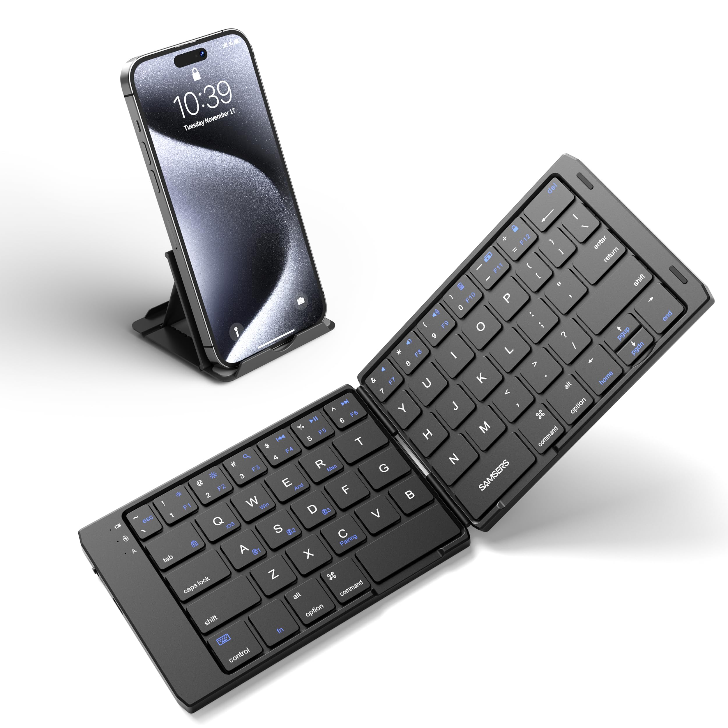 Foldable Bluetooth Keyboard - Portable Wireless Rechargeable Keyboard for iPad, iPhone, MacBook, Android & Windows | Supports 3 Devices Simultaneously | Perfect for Travel, Office & Home Use | Black