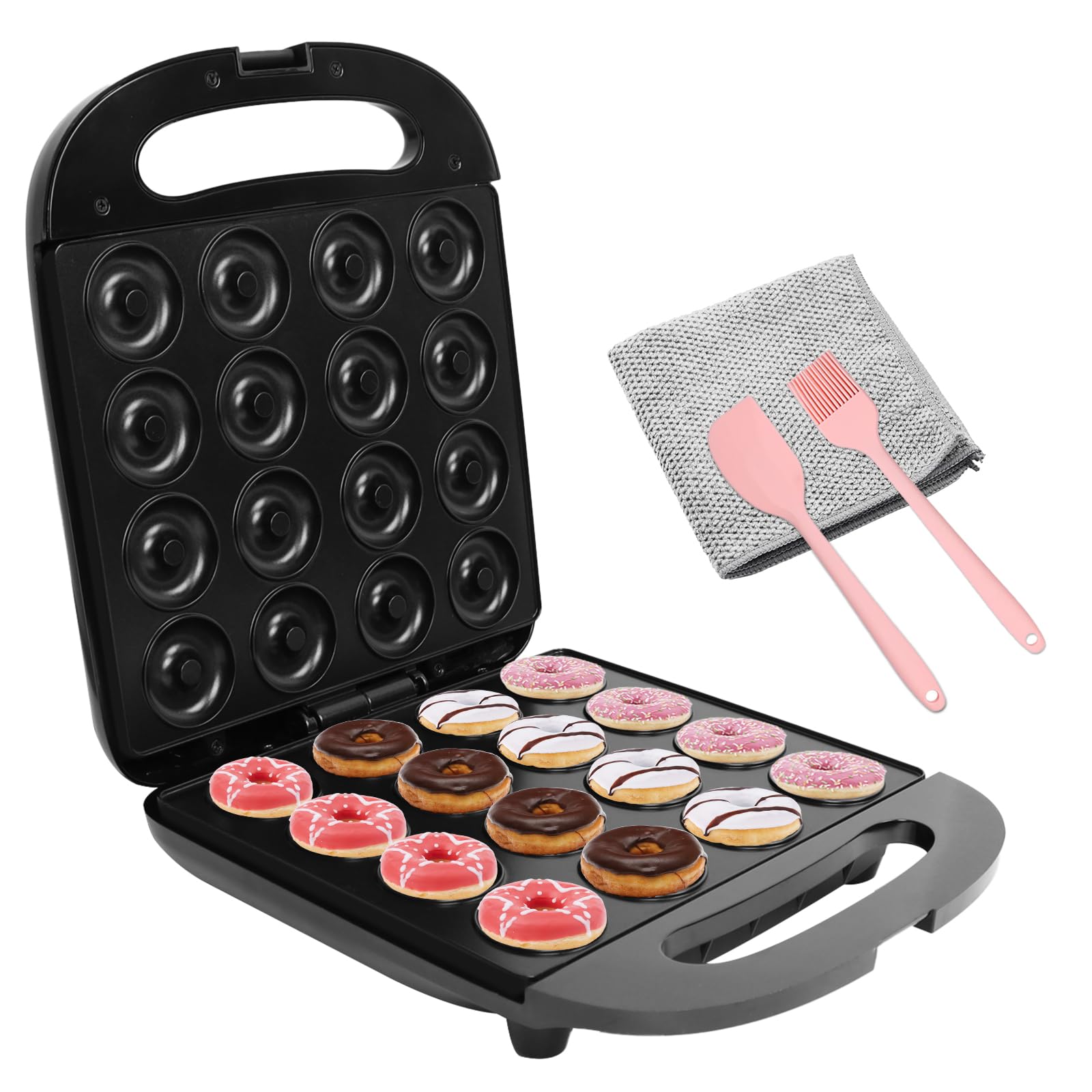 Mini Donut Maker Machine - 16 Mini Doughnuts & Pancakes Baker with Non-Stick Surface & Double-Sided Heating | Perfect for Breakfast, Snacks, Desserts, Parties & Kids Cooking Activities