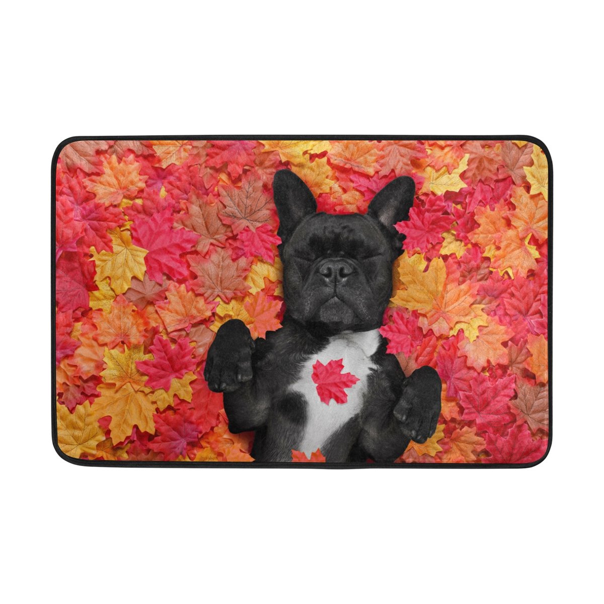ALAZA Black French Bulldog Autumn Maple Leaves Doormat - 23.6 x 15.7 Inch Non-Slip Indoor/Outdoor Welcome Mat for Front Door, Bathroom, Patio - Cute Dog Design Home Decor