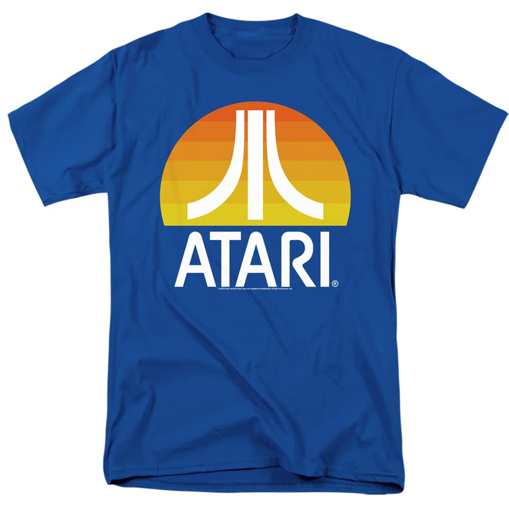 Atari Men's Royal Blue Sunrise Graphic T-Shirt - Soft Cotton Casual Tee for Everyday Wear & Gaming Enthusiasts