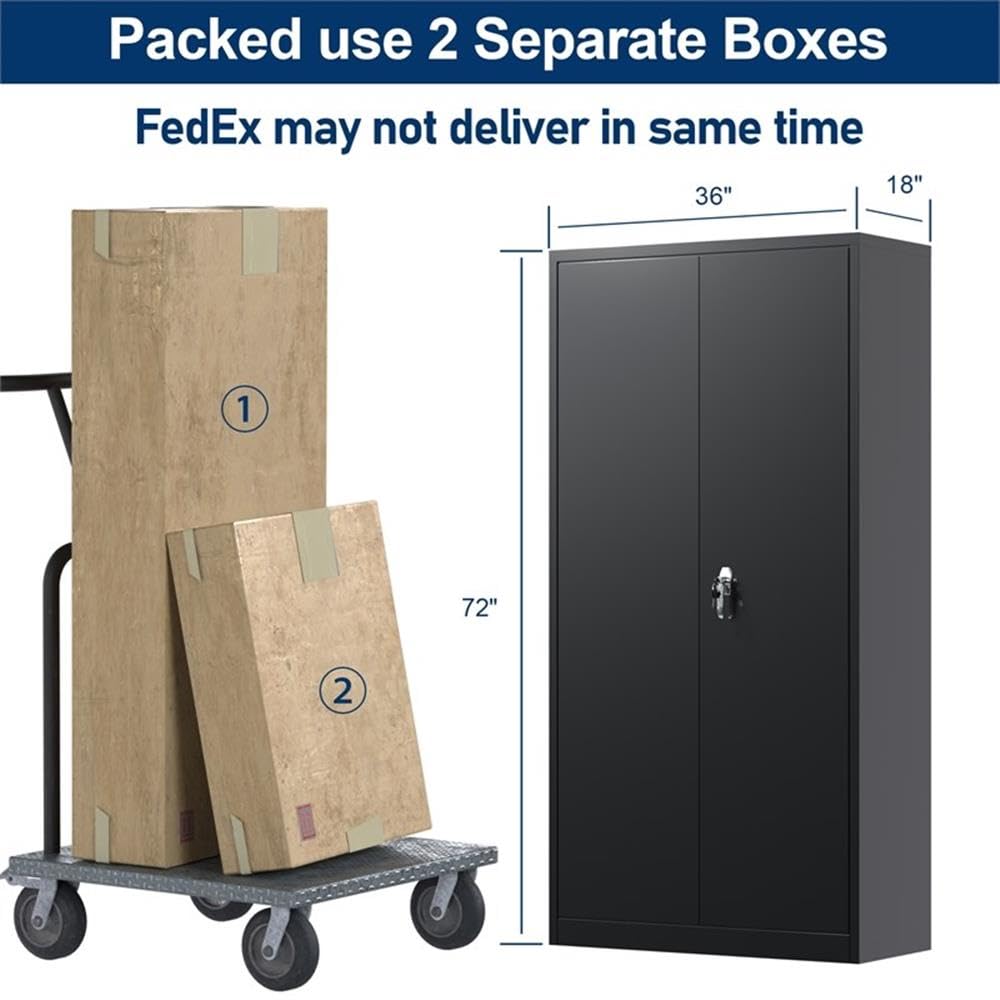 Heavy Duty Steel Locking Storage Cabinet with 4 Adjustable Shelves - Black Metal Security Cabinet for Garage, Warehouse & Office Organization