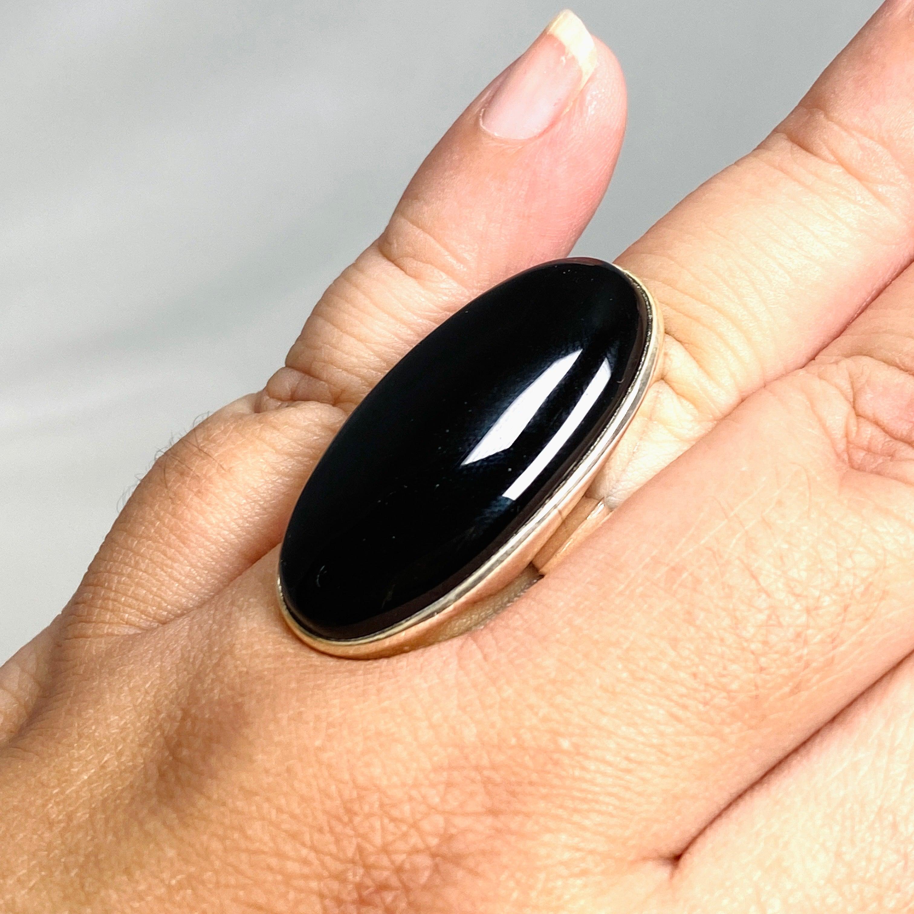 Onyx Oval Ring for Women - Size 11 Sterling Silver Gothic Jewelry PRGJ433 - Perfect for Weddings, Parties and Everyday Elegant Style